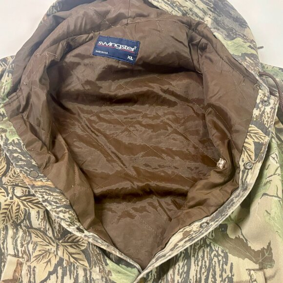 ~~Vintage Swingster Camo Hooded Jacket Button up XL Hunting Gray Bar - Picture 3 of 5